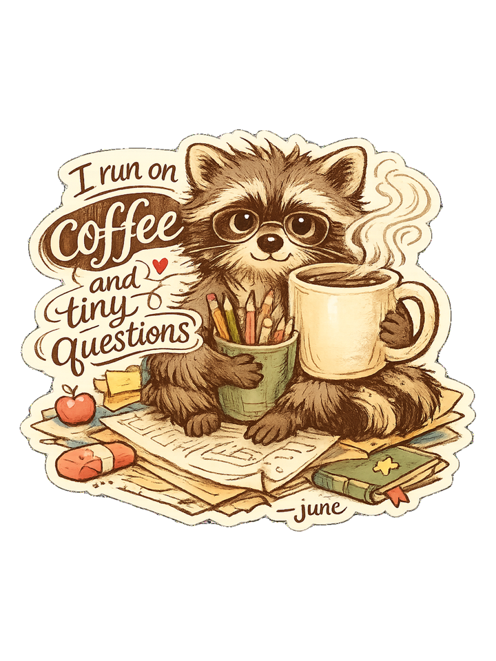 I Run On Coffee And Tiny Questions Tee — teacher t-shirt design by June