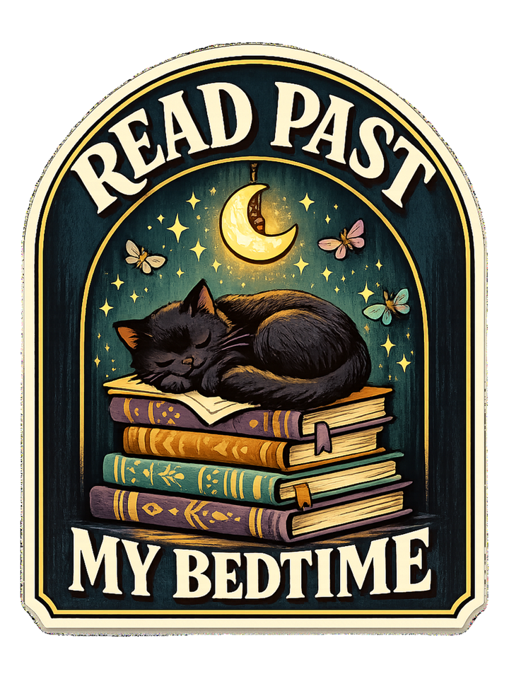 Read Past My Bedtime Tee — book lover t-shirt design by Margaux