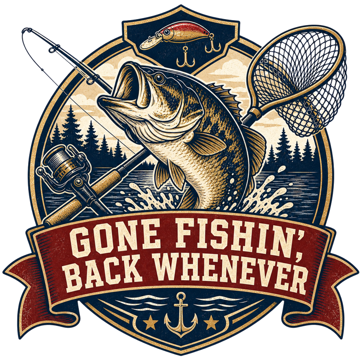 GONE FISHIN', BACK WHENEVER — angler life t-shirt design by Bazzai Studio
