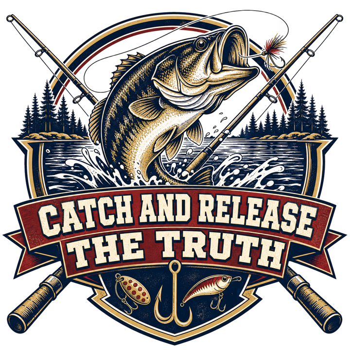 CATCH AND RELEASE THE TRUTH — fishing t-shirt design by Bazzai Studio
