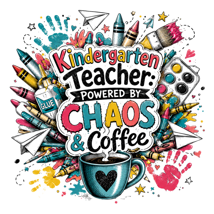 Kindergarten Teacher Chaos — teacher t-shirt design by Bazzai Studio