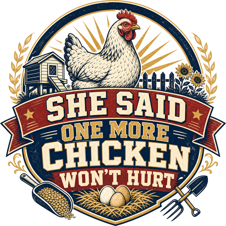 She Said One More Chicken Won't Hurt — backyard chicken owner t-shirt design by Bazzai Studio