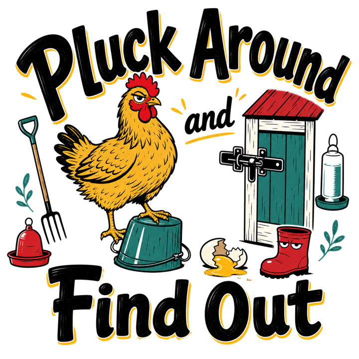 Pluck Around and Find Out — backyard chicken owner t-shirt design by Bazzai Studio