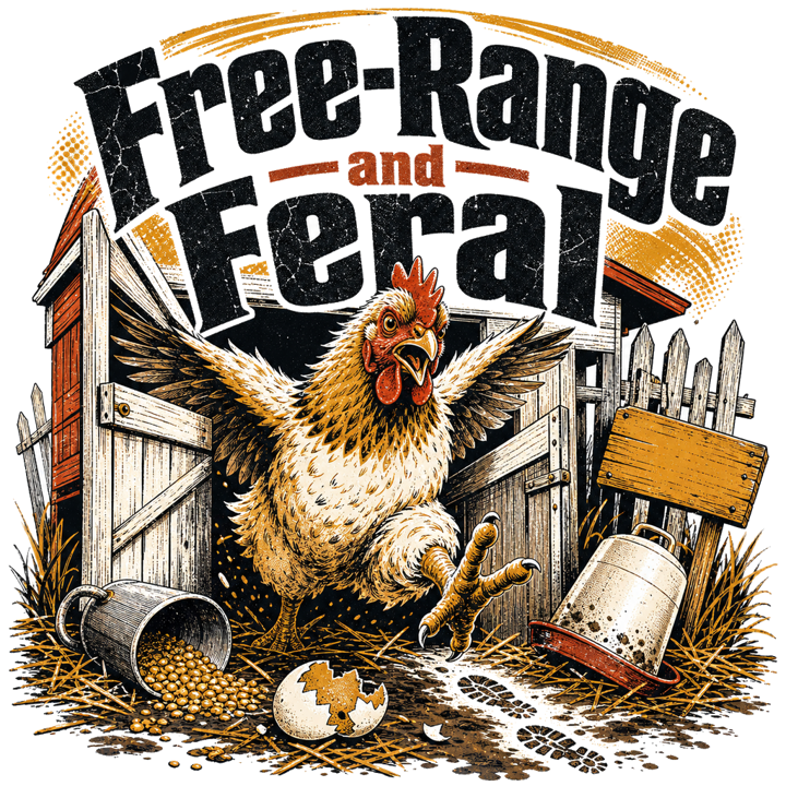 Free-Range and Feral — backyard chicken owner t-shirt design by Bazzai Studio