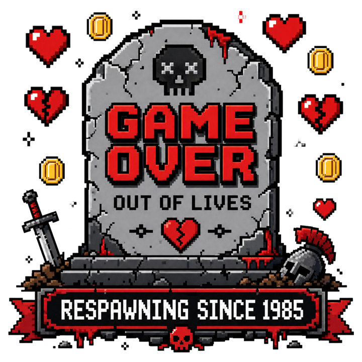 Game Over Humor — book lover t-shirt design by Bazzai Studio