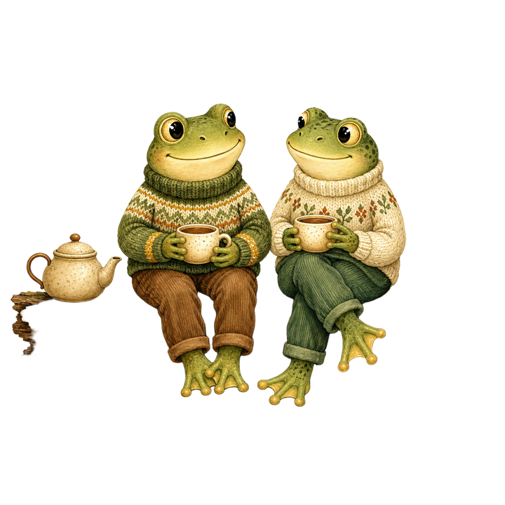 Cozy Frog Friends — book lovers t-shirt design by Bazzai Studio