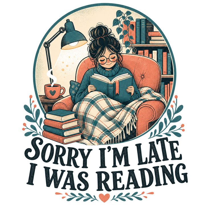 SORRY I'M LATE I WAS READING — book lovers t-shirt design by Bazzai Studio