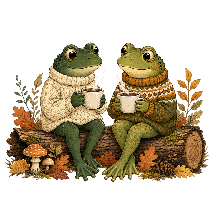 Cozy Frog Friends — book lovers t-shirt design by Bazzai Studio
