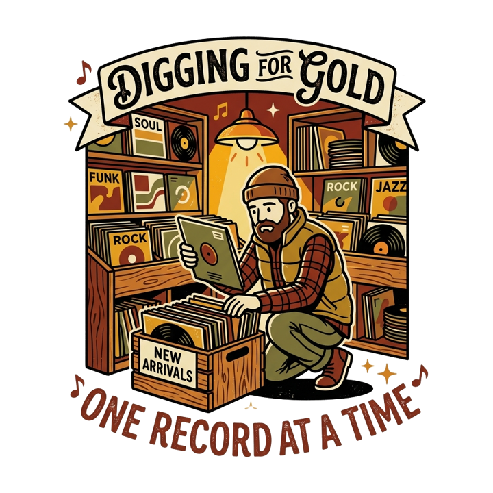 Vinyl Record Digger — book lover t-shirt design by Bazzai Studio