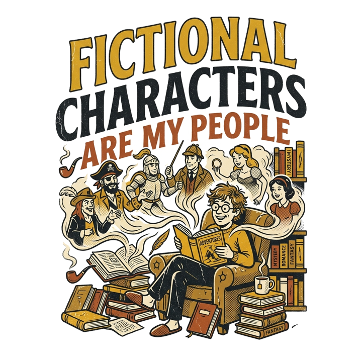 FICTIONAL CHARACTERS ARE MY PEOPLE — book lovers t-shirt design by Bazzai Studio