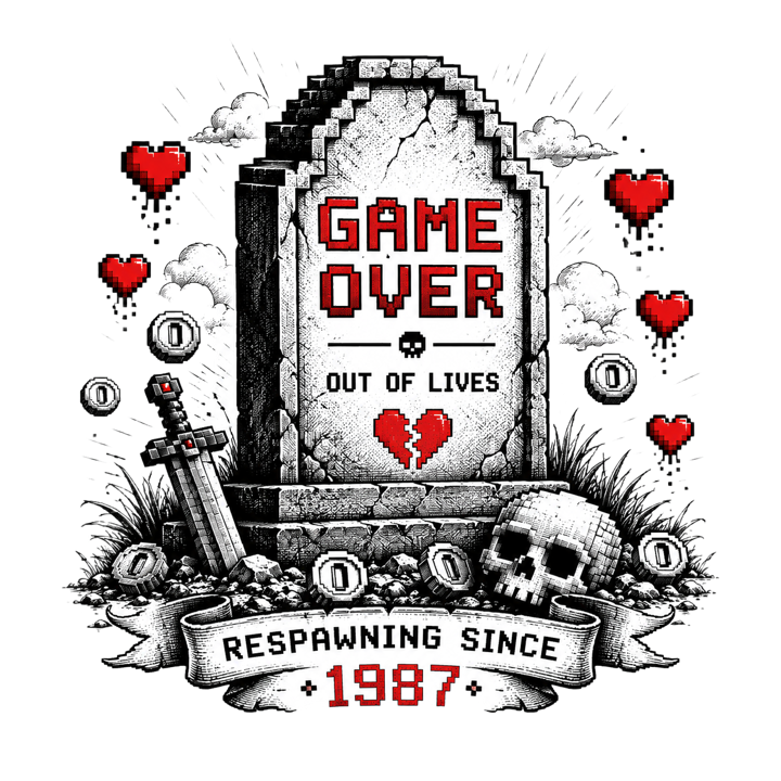 Game Over Humor — book lovers t-shirt design by Bazzai Studio
