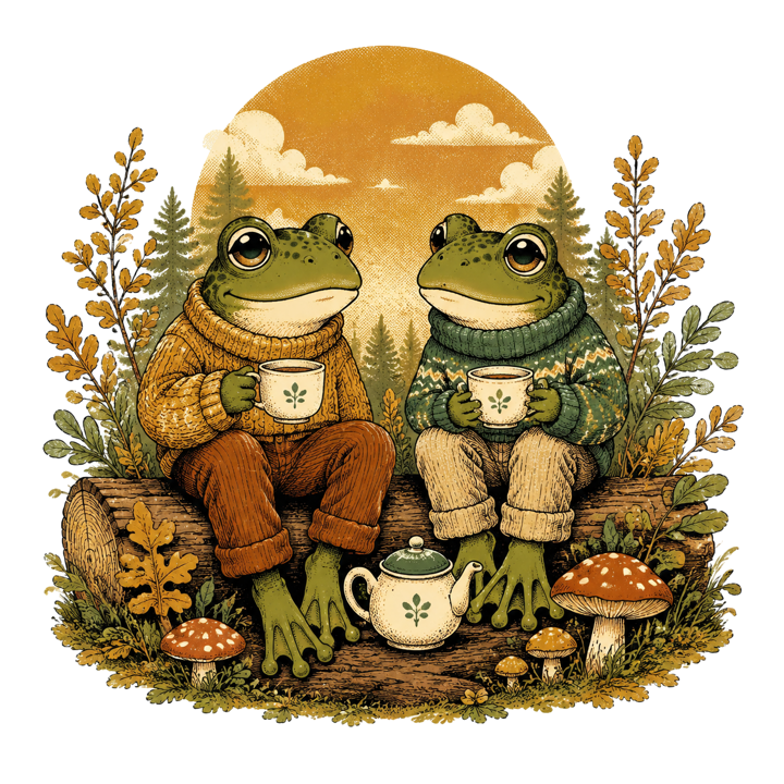 Cozy Frog Friends — book lovers t-shirt design by Bazzai Studio