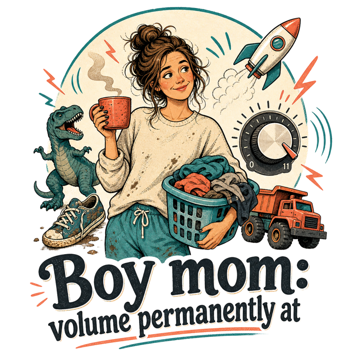 Boy mom: volume permanently at 11 — boymom t-shirt design by Bazzai Studio