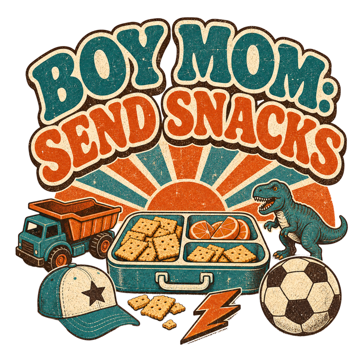 BOY MOM: SEND SNACKS — boy mom chaos t-shirt design by Bazzai Studio
