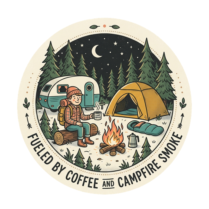 FUELED BY COFFEE AND CAMPFIRE SMOKE — camping t-shirt design by Bazzai Studio