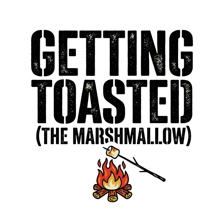 getting toasted (the marshmallow) — camping t-shirt design by Bazzai Studio