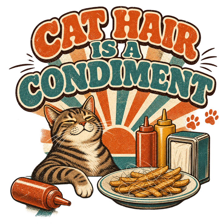 CAT HAIR IS A CONDIMENT — cat lover t-shirt design by Bazzai Studio