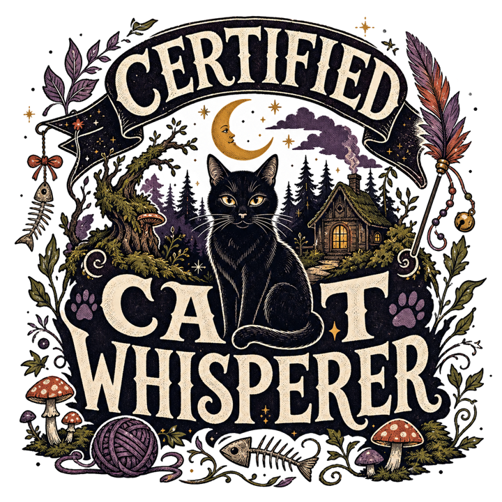 CERTIFIED CAT WHISPERER — cat lover t-shirt design by Bazzai Studio
