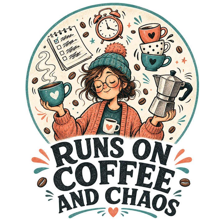 RUNS ON COFFEE AND CHAOS — coffee lovers t-shirt design by Bazzai Studio