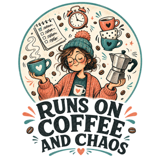 RUNS ON COFFEE AND CHAOS — art by Bazzai Studio