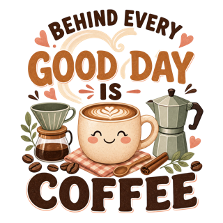 BEHIND EVERY GOOD DAY IS COFFEE — art by Bazzai Studio