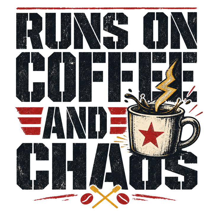 RUNS ON COFFEE AND CHAOS — coffee lover t-shirt design by Bazzai Studio