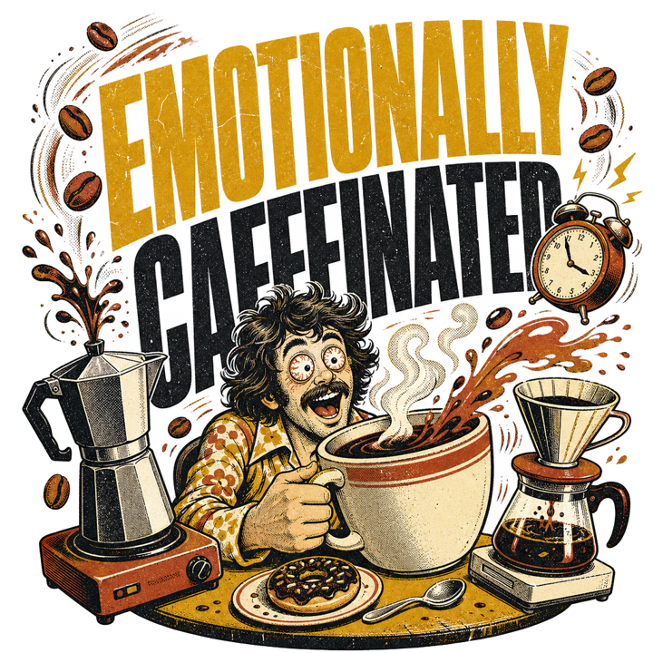 EMOTIONALLY CAFFEINATED — coffee lover t-shirt design by Bazzai Studio