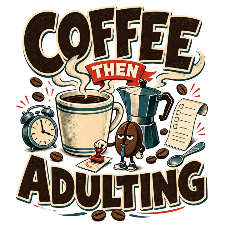 COFFEE THEN ADULTING — coffee lover t-shirt design by Bazzai Studio