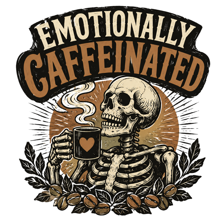EMOTIONALLY CAFFEINATED — coffee lovers t-shirt design by Bazzai Studio