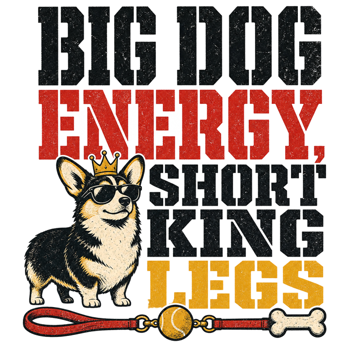 BIG DOG ENERGY, SHORT KING LEGS — corgi t-shirt design by Bazzai Studio