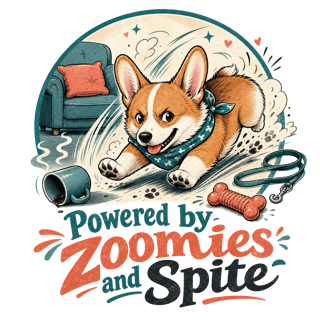 Powered by Zoomies and Spite — art by Bazzai Studio