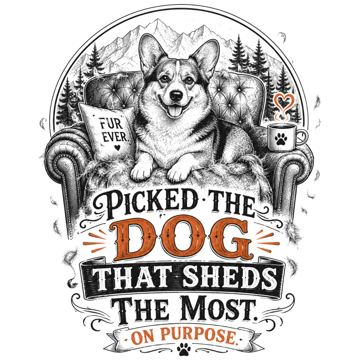 Picked the Dog That Sheds the Most. On Purpose. — corgi owner club t-shirt design by Bazzai Studio