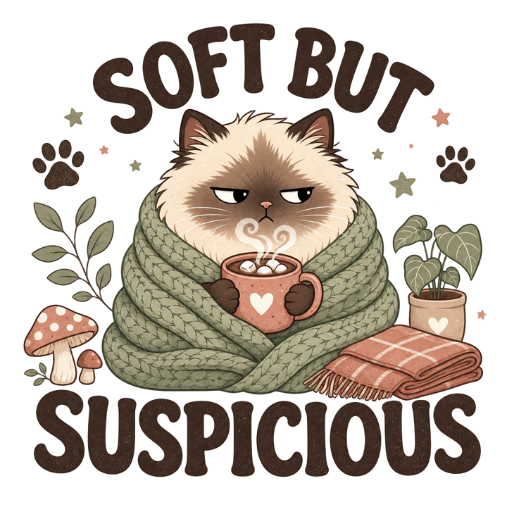 SOFT BUT SUSPICIOUS — cute cozy animals t-shirt design by Bazzai Studio