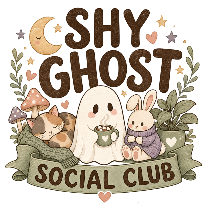 SHY GHOST SOCIAL CLUB — cute cozy animals t-shirt design by Bazzai Studio