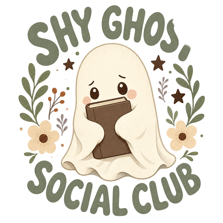 Shy Ghost Social Club — cute cozy animals t-shirt design by Bazzai Studio