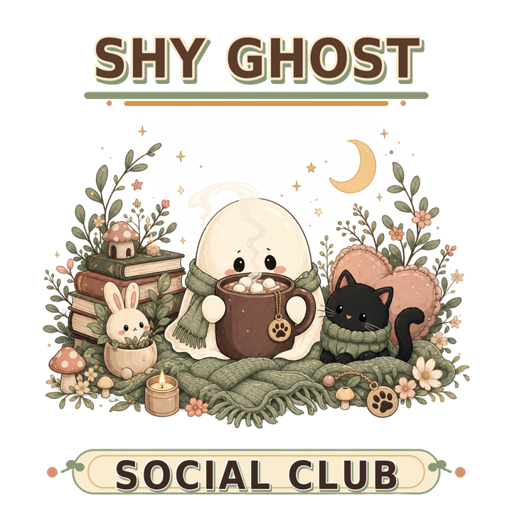 SHY GHOST SOCIAL CLUB — cute cozy animals t-shirt design by Bazzai Studio