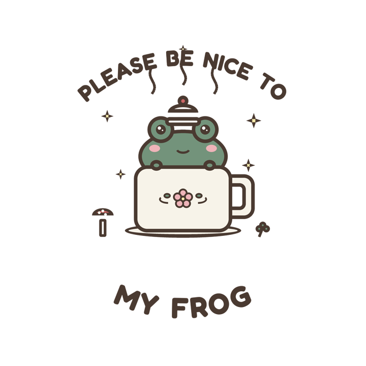 PLEASE BE NICE TO MY FROG — cute cozy animals t-shirt design by Bazzai Studio