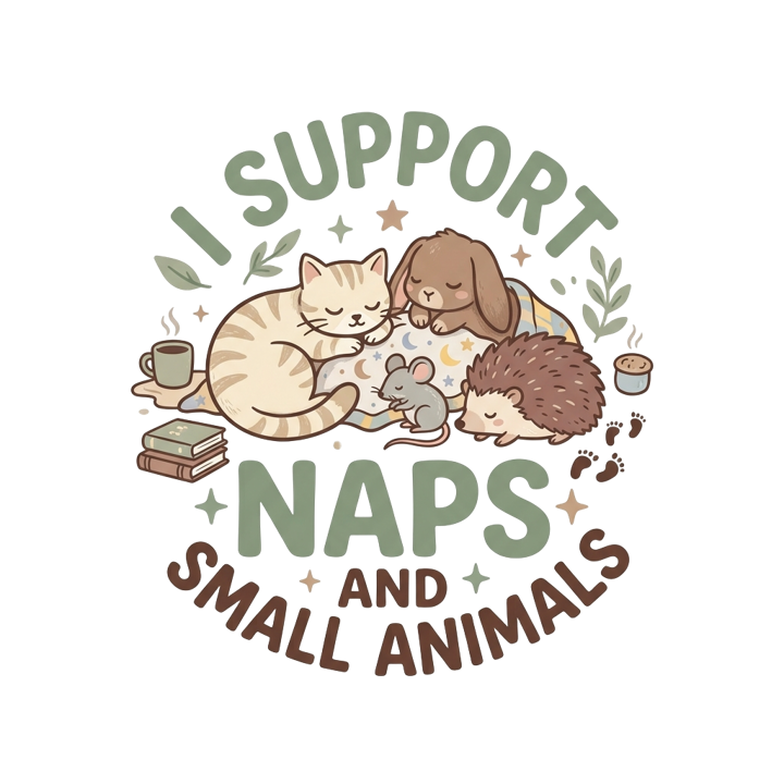 I SUPPORT NAPS AND SMALL ANIMALS — cute cozy animals t-shirt design by Bazzai Studio