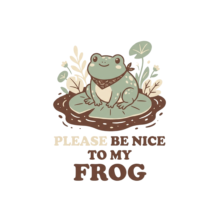 PLEASE BE NICE TO MY FROG — cute cozy animals t-shirt design by Bazzai Studio