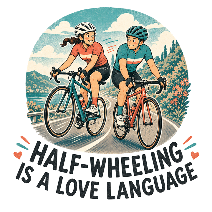 HALF-WHEELING IS A LOVE LANGUAGE — cycling t-shirt design by Bazzai Studio