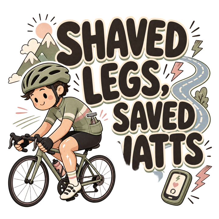 SHAVED LEGS, SAVED WATTS — cycling t-shirt design by Bazzai Studio