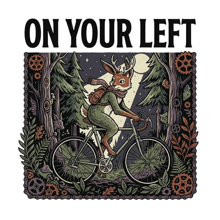 ON YOUR LEFT — cyclist life t-shirt design by Bazzai Studio