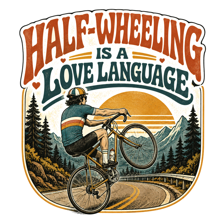 HALF-WHEELING IS A LOVE LANGUAGE — cyclist life t-shirt design by Bazzai Studio