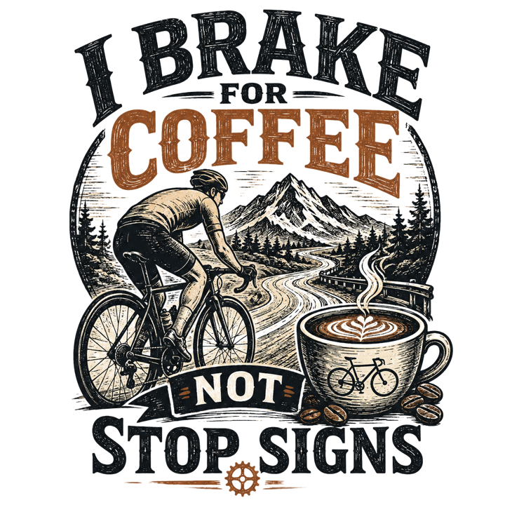 I BRAKE FOR COFFEE NOT STOP SIGNS — cyclist life t-shirt design by Bazzai Studio