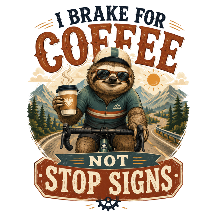 I BRAKE FOR COFFEE NOT STOP SIGNS — cyclist life t-shirt design by Bazzai Studio