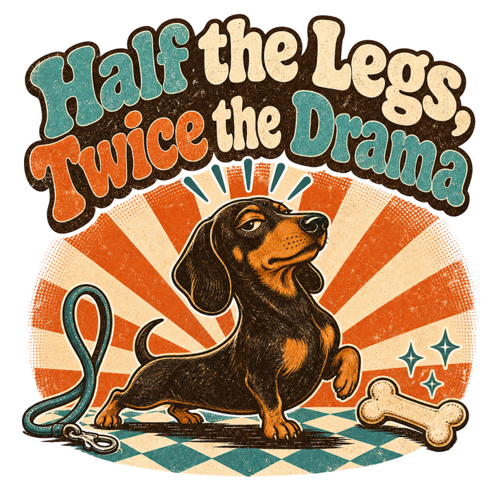 Half the Legs, Twice the Drama — dachshund owner t-shirt design by Bazzai Studio