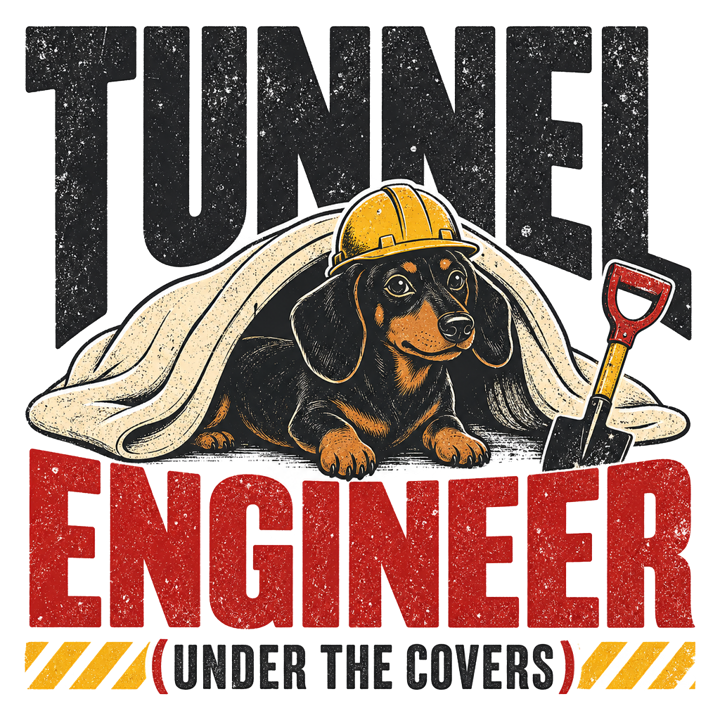 Tunnel Engineer (Under the Covers) — dachshund t-shirt design by Bazzai Studio