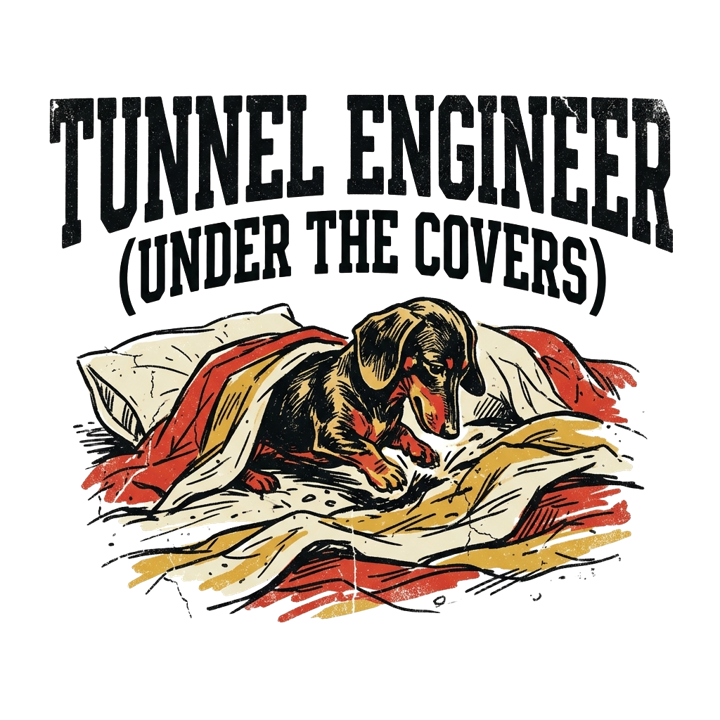 Tunnel Engineer (Under the Covers) — dachshund t-shirt design by Bazzai Studio