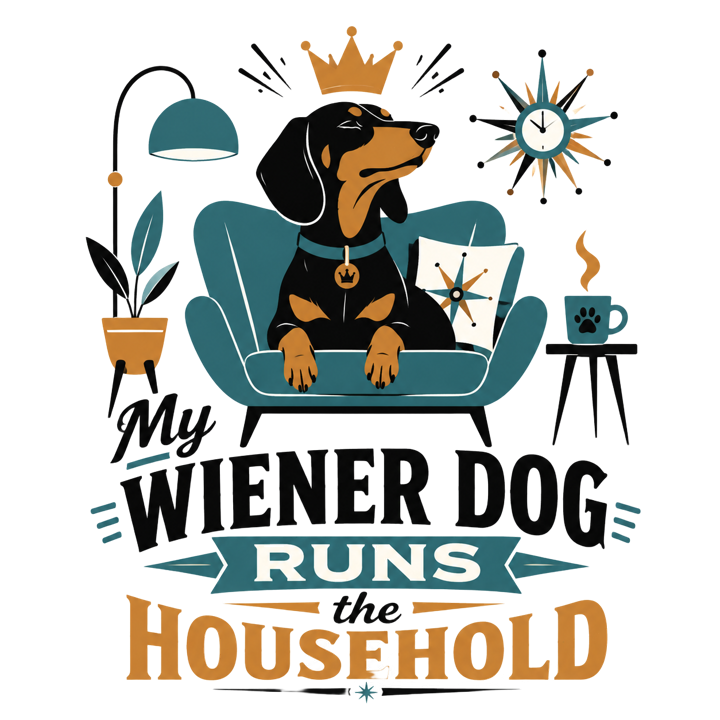 My Wiener Dog Runs the Household — dachshund owner t-shirt design by Bazzai Studio