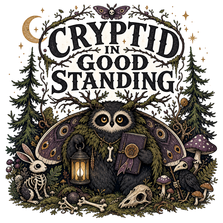 CRYPTID IN GOOD STANDING — dark cozy weird t-shirt design by Bazzai Studio